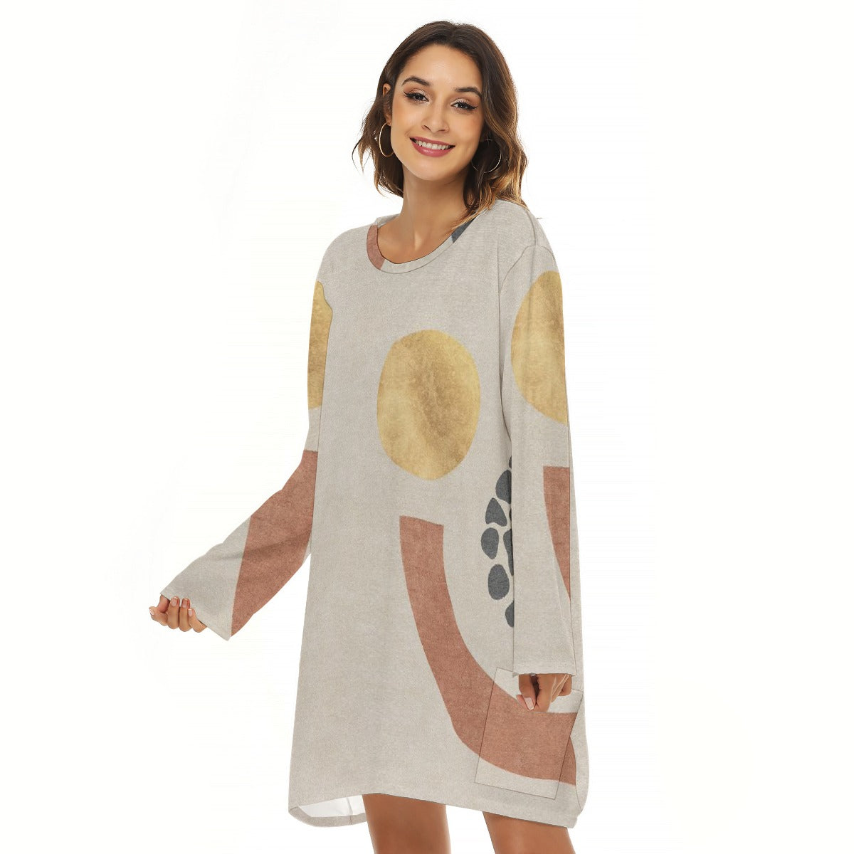 All-Over Print  Women's Loose Crew Neck Dress