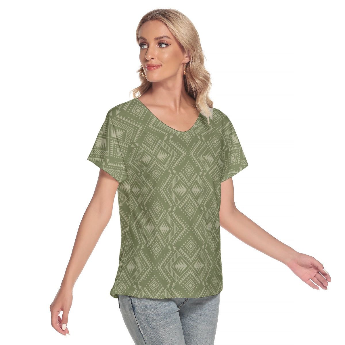 All-Over Print Women's Loose V-neck Short Sleeve T-shirt