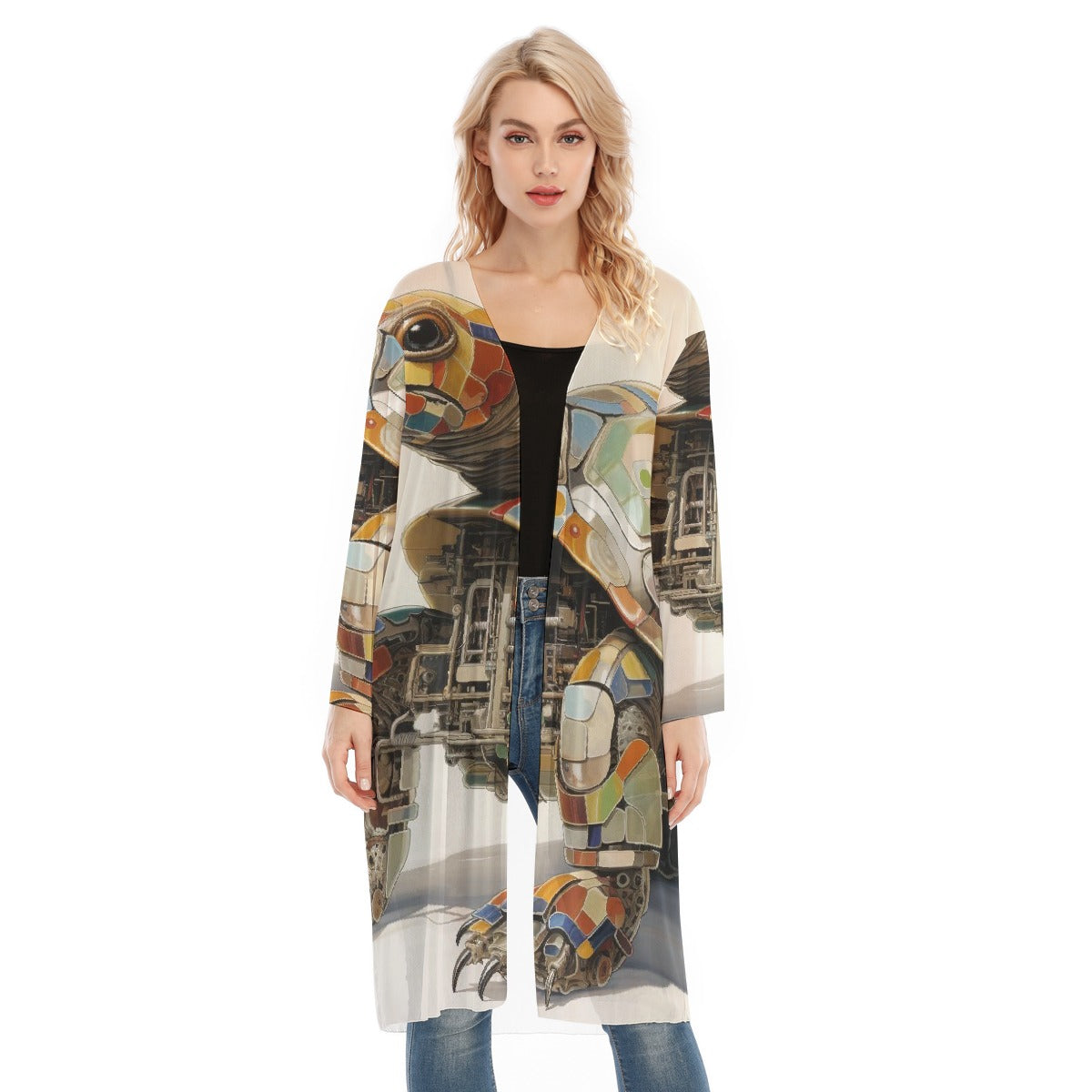 All- Over Print Women's Long Sleeve Mesh Cardigan