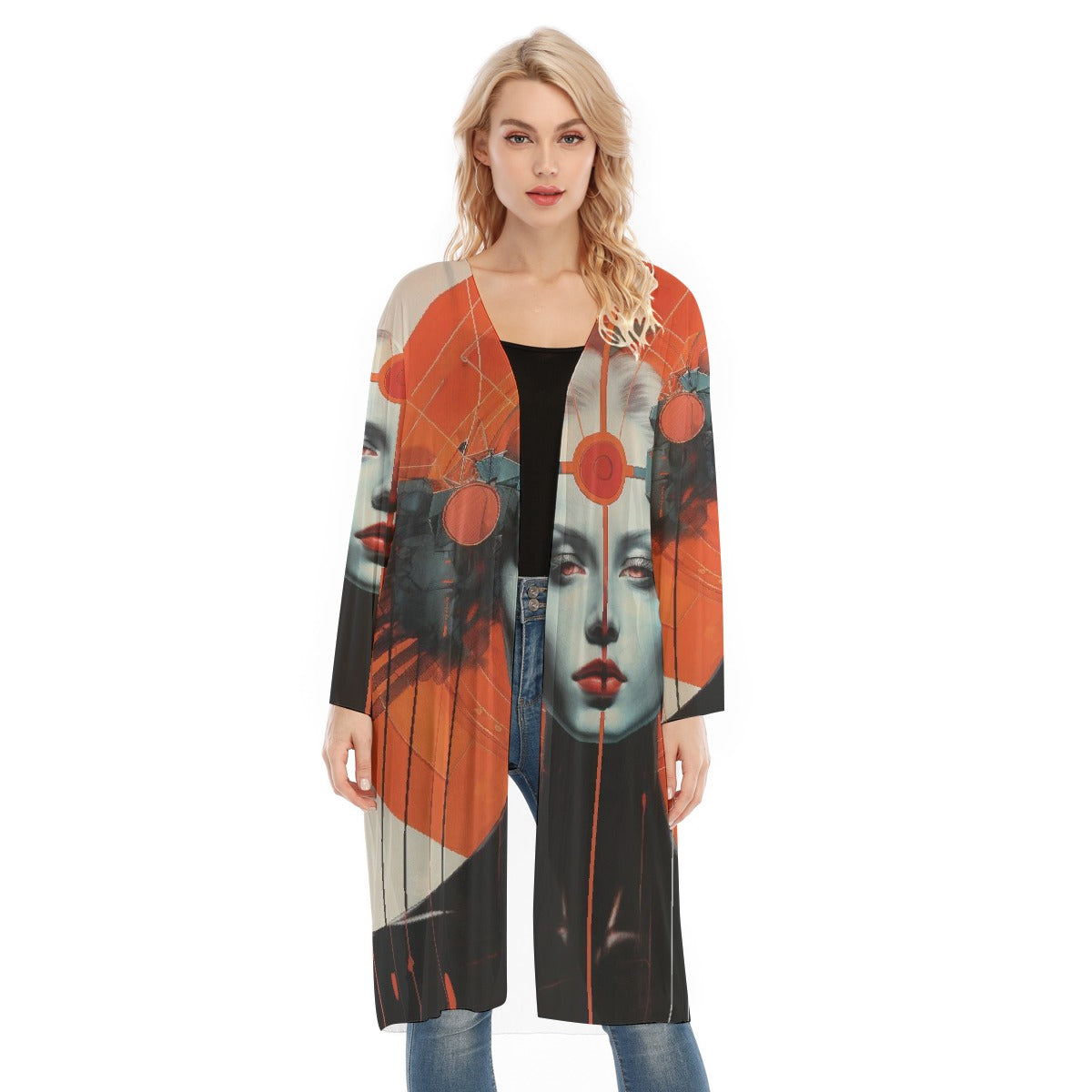 All- Over Print Women's Long Sleeve Mesh Cardigan