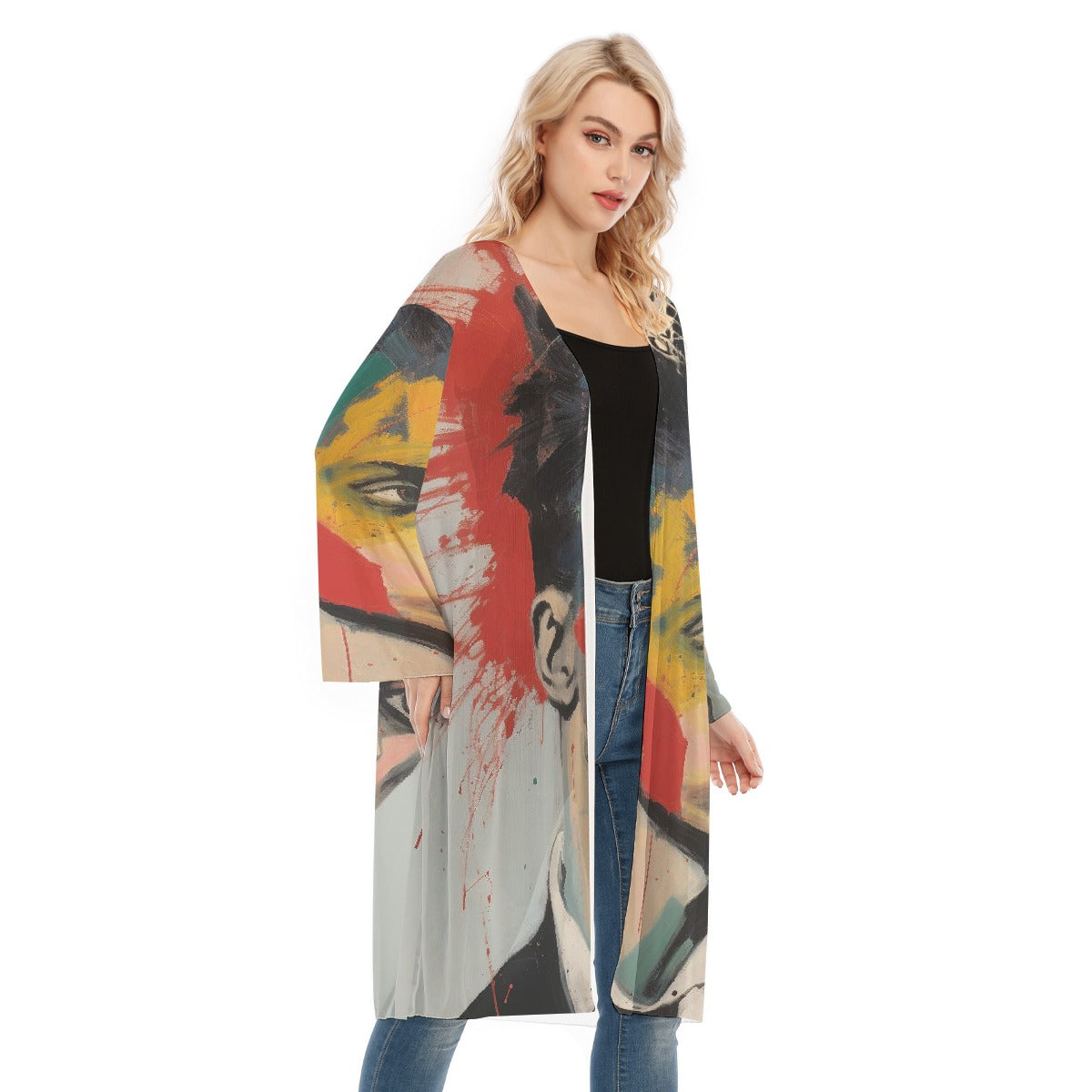 All- Over Print Women's Long Sleeve Mesh Cardigan