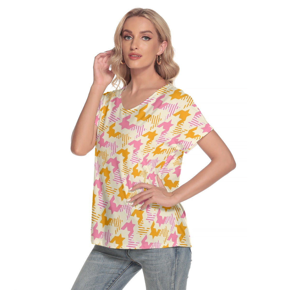 All-Over Print Women's Loose V-neck Short Sleeve T-shirt