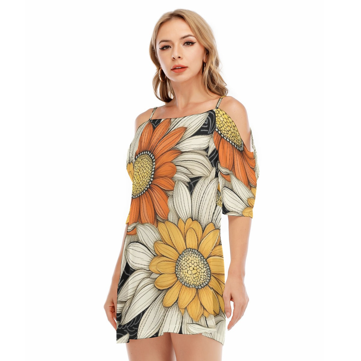 All-Over Print Women's Off-shoulder Cami Dress