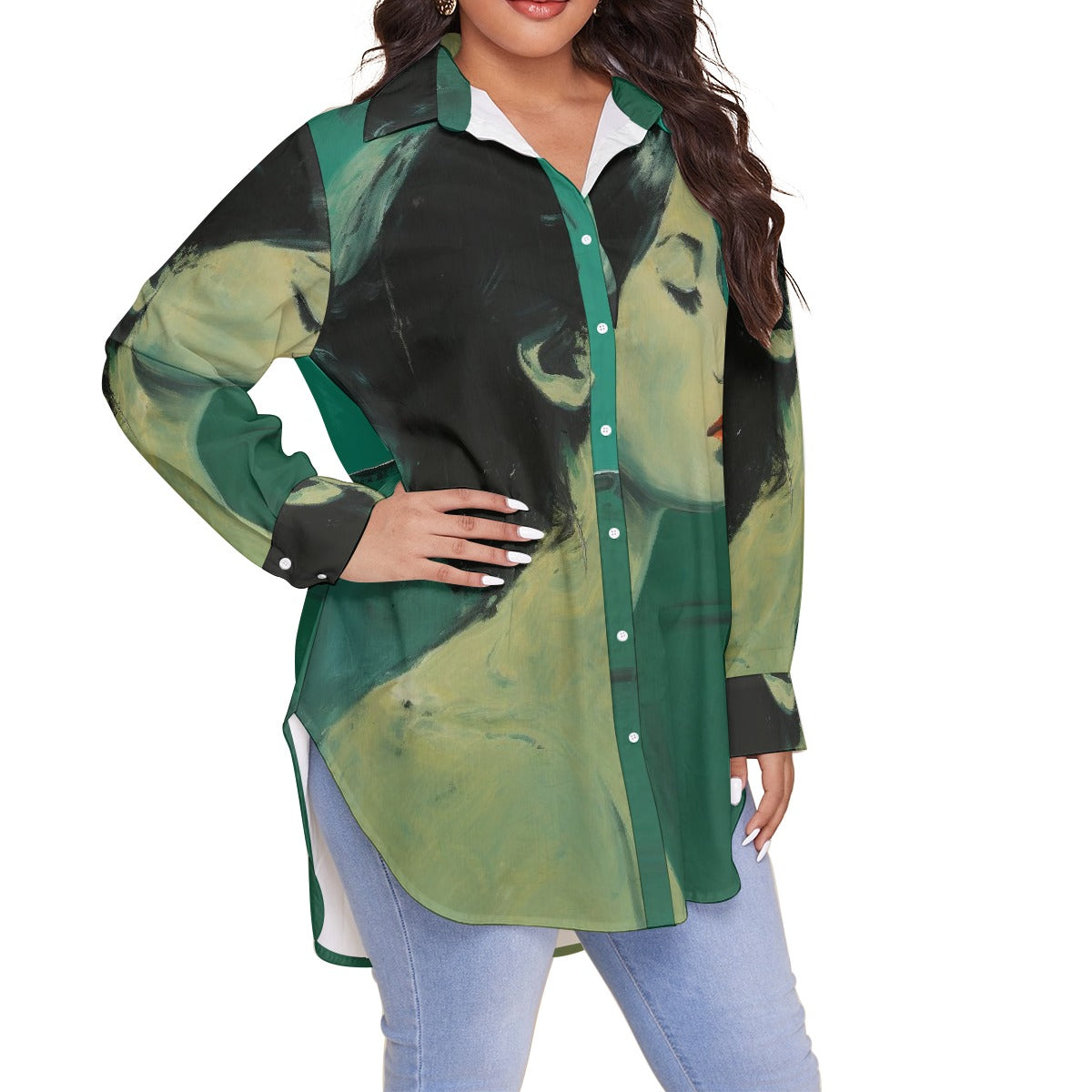 All-Over Print Women's Shirt With Long Sleeve(Plus Size)