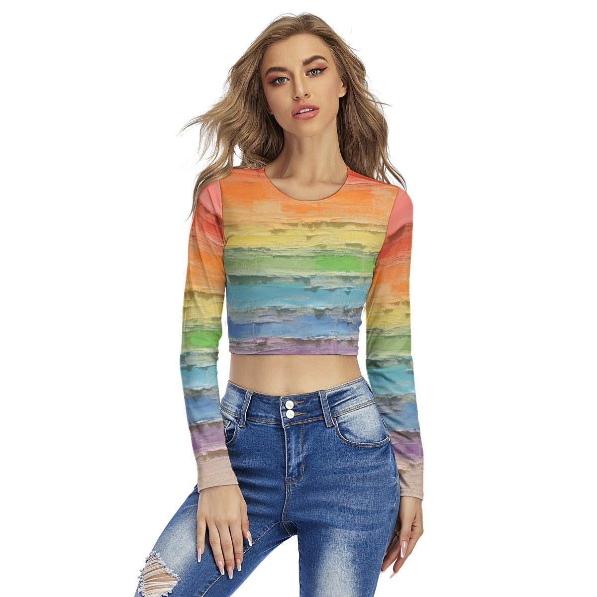 All-Over Print Women's Round Neck Crop Top T-Shirt