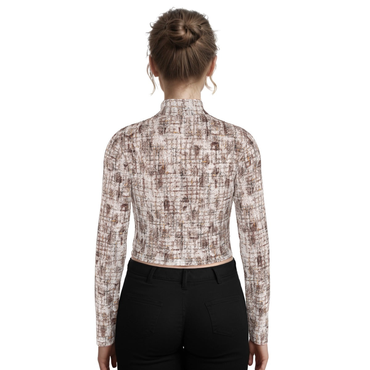 Eco-Friendly All-Over Print Women's Turtleneck T-shirt With Long Sleeve