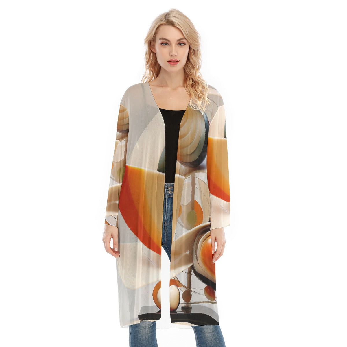 All- Over Print Women's Long Sleeve Mesh Cardigan