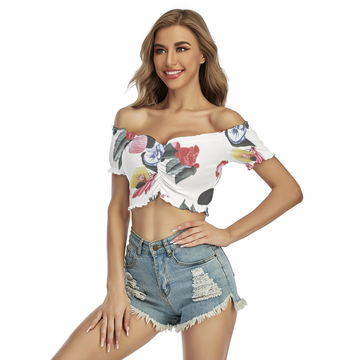 All-Over Print Women's One-shoulder Off-the-navel Short Sleeve T-shirt