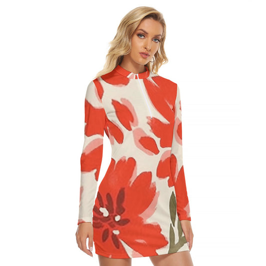 All-Over Print Women's Zip Front Tight Dress