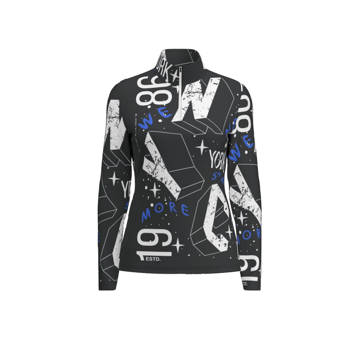 All-Over Print Women's Sports Collar Jersey With Long Sleeve