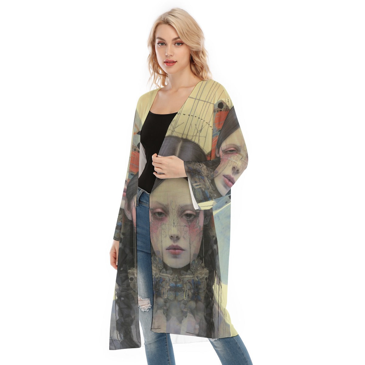 All- Over Print Women's Long Sleeve Mesh Cardigan