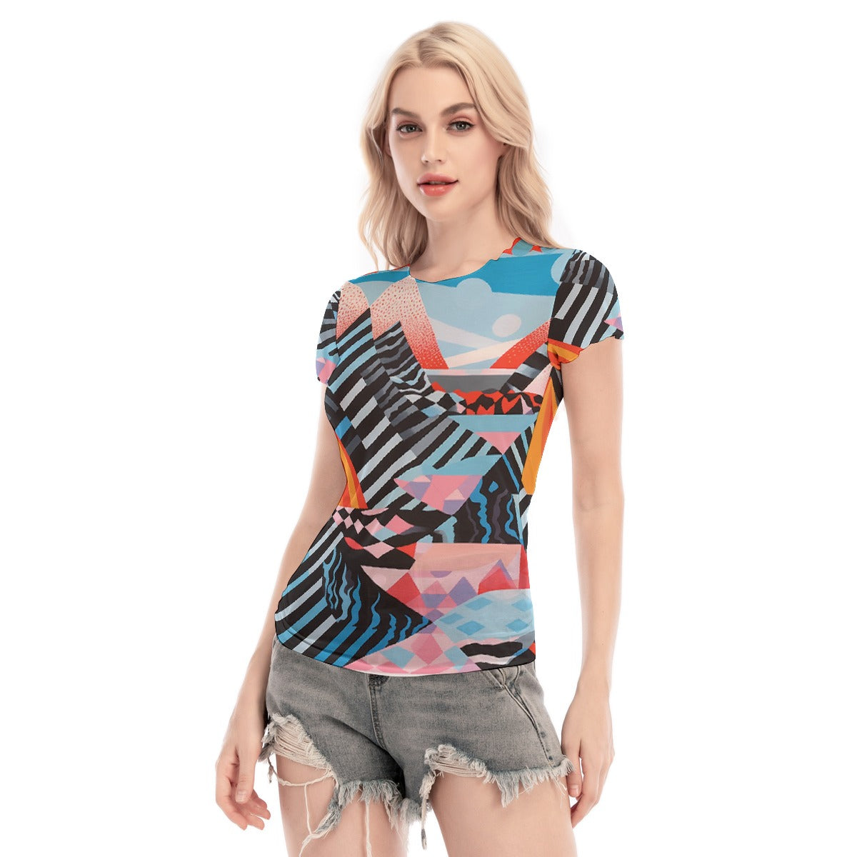 All-Over Print Women's Short Sleeve Mesh Blouse