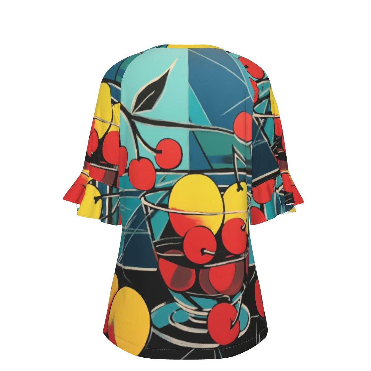 All-Over Print V-neck Women's T-shirt With Bell Sleeve