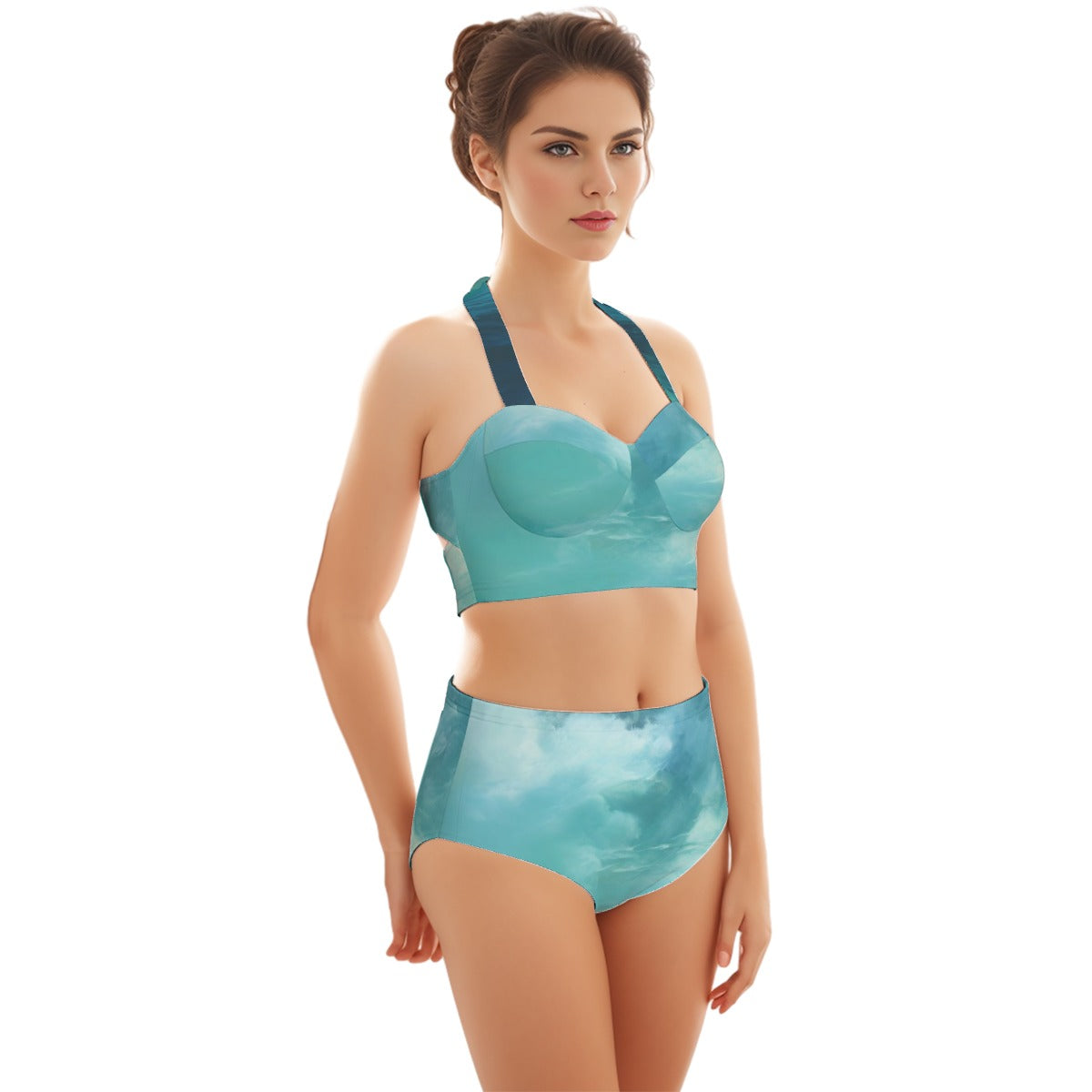 All-Over Print Women's Swimsuit Set With Halter