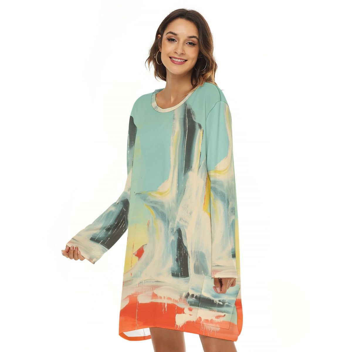 All-Over Print  Women's Loose Crew Neck Dress