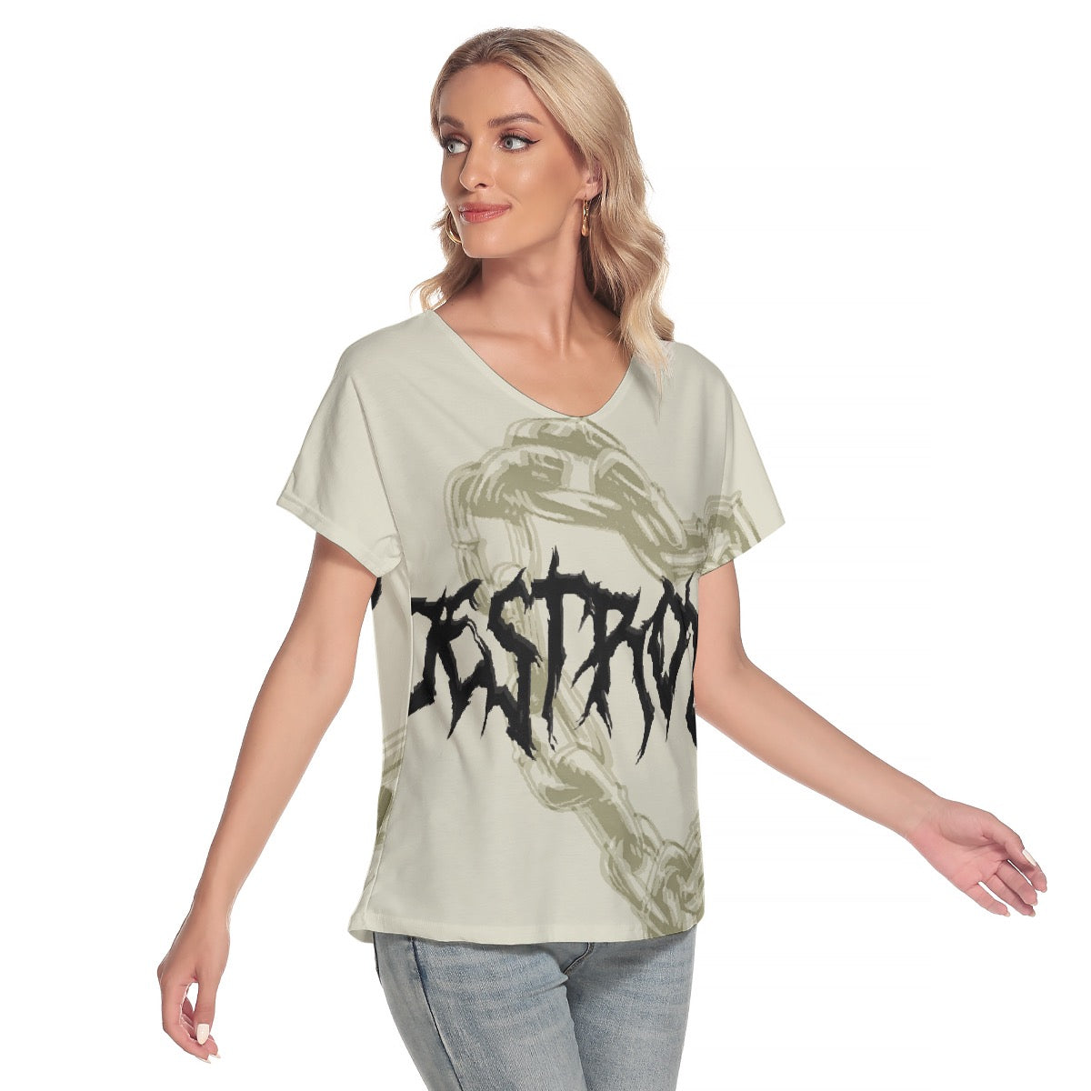 All-Over Print Women's Loose V-neck Short Sleeve T-shirt