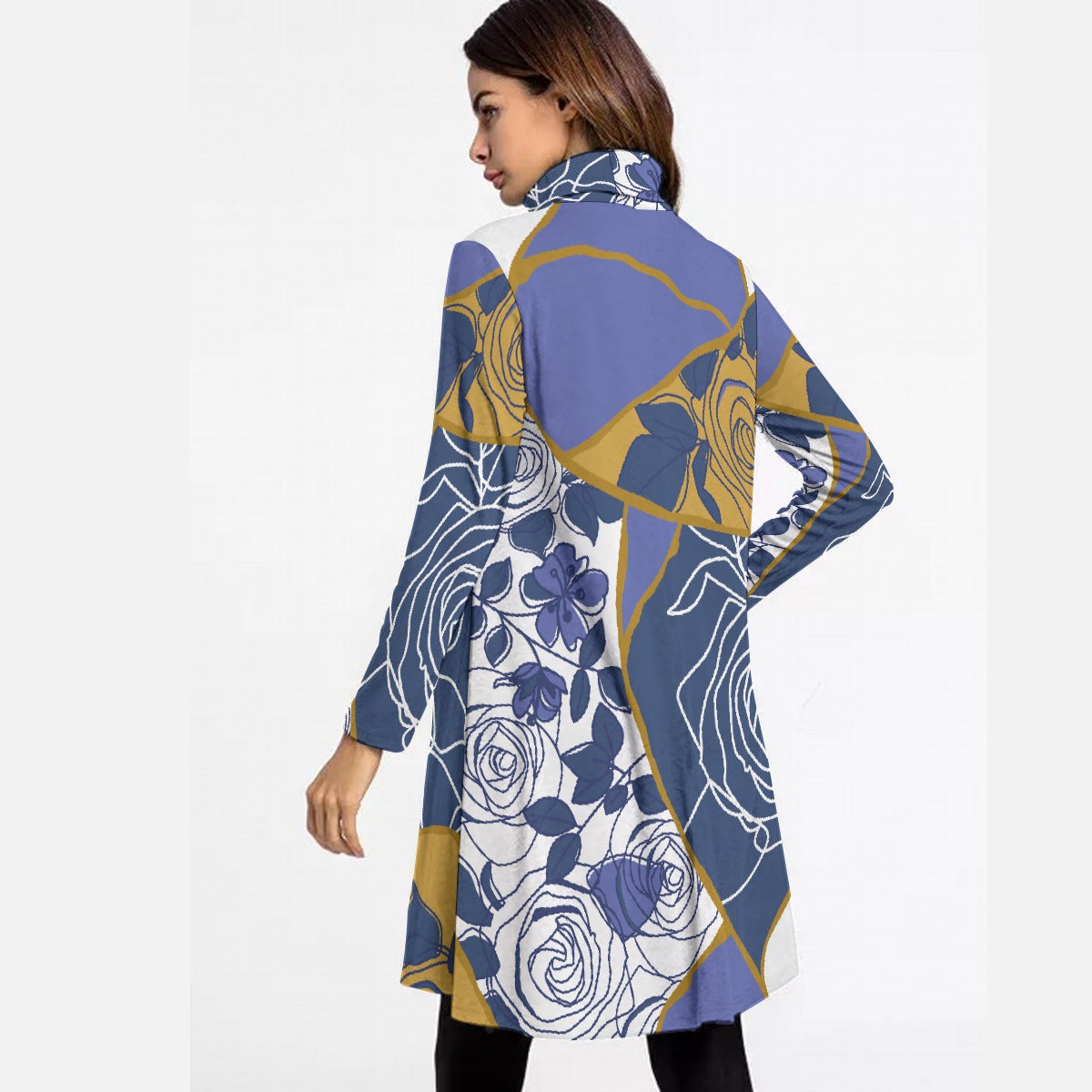 All-Over Print Women's High Neck Dress With Long Sleeve