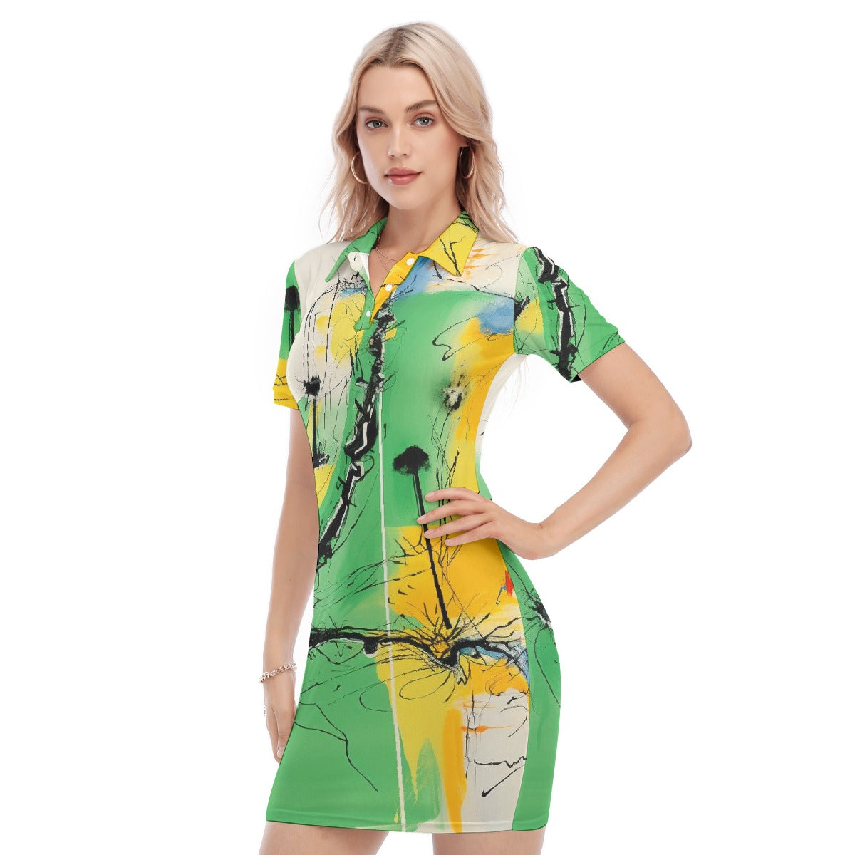 All-Over Print Women's Polo Collar Dress