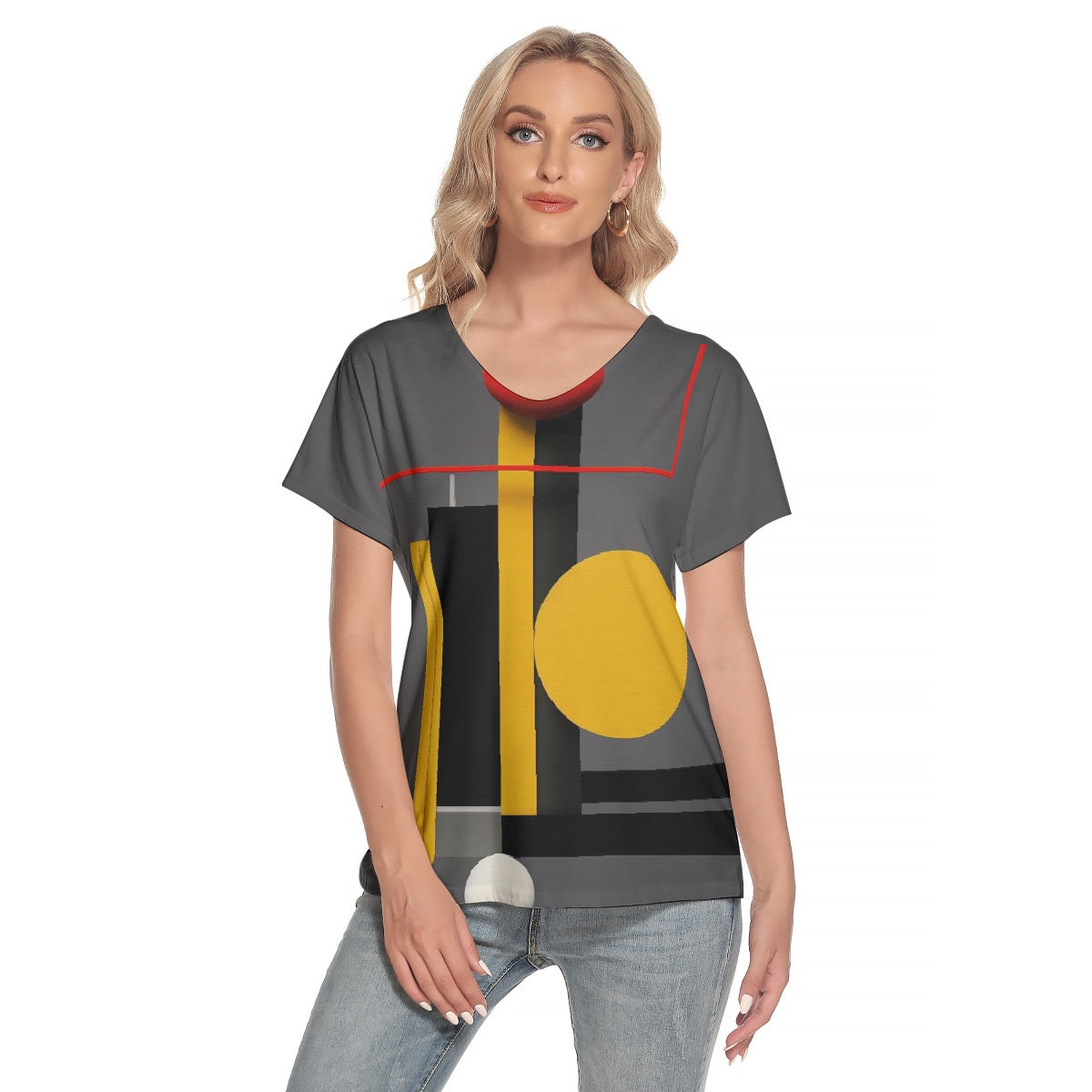 All-Over Print Women's Loose V-neck Short Sleeve T-shirt