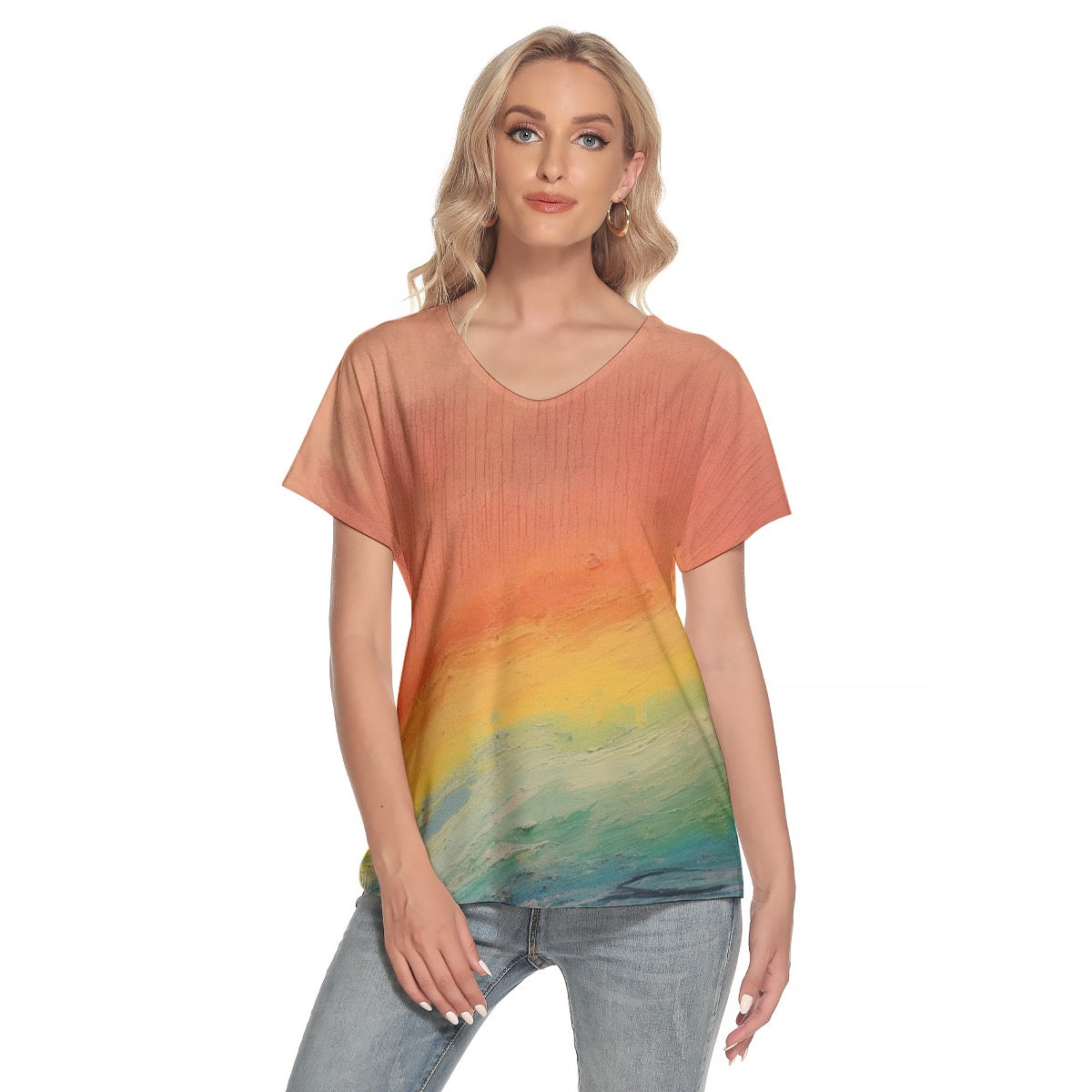 All-Over Print Women's Loose V-neck Short Sleeve T-shirt