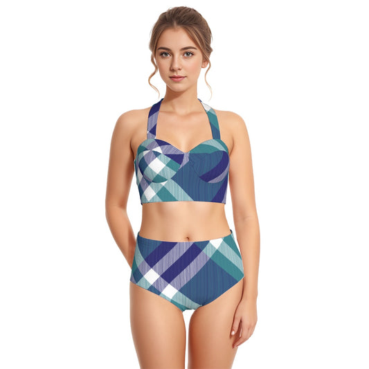 All-Over Print Women's Swimsuit Set With Halter