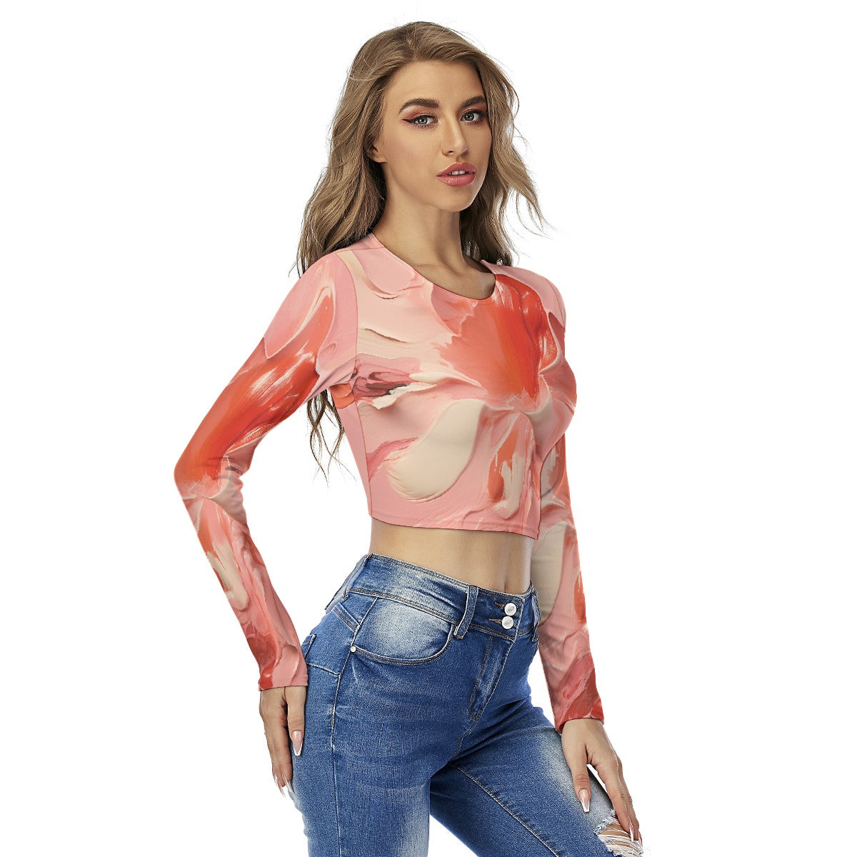 All-Over Print Women's Round Neck Crop Top T-Shirt