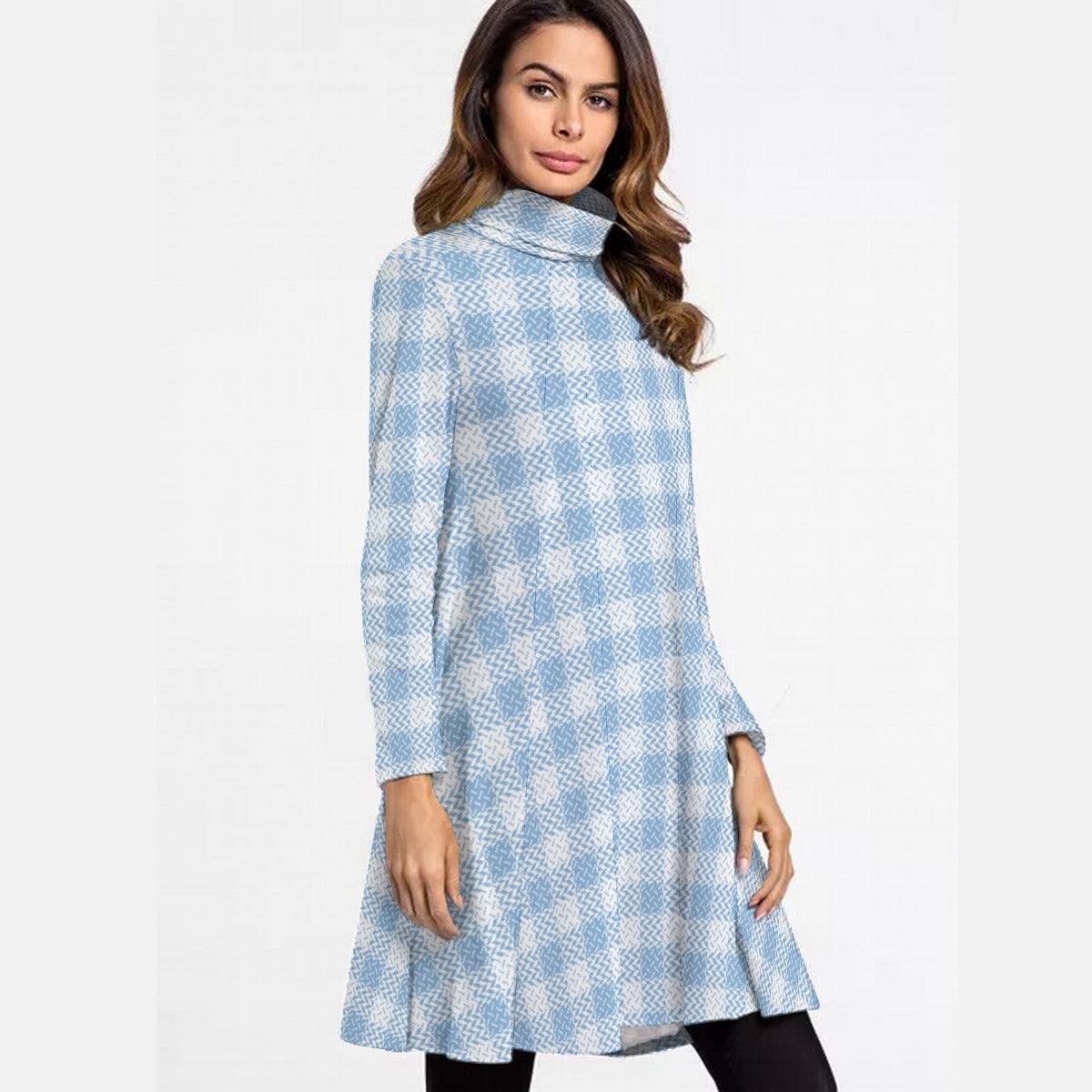 All-Over Print Women's High Neck Dress With Long Sleeve