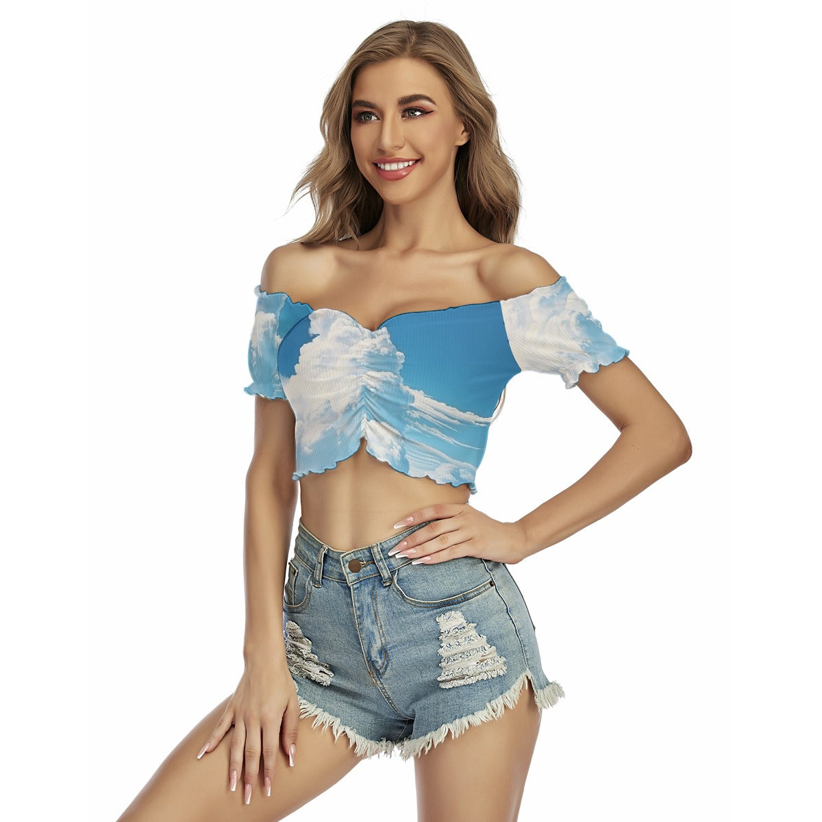 All-Over Print Women's One-shoulder Off-the-navel Short Sleeve T-shirt