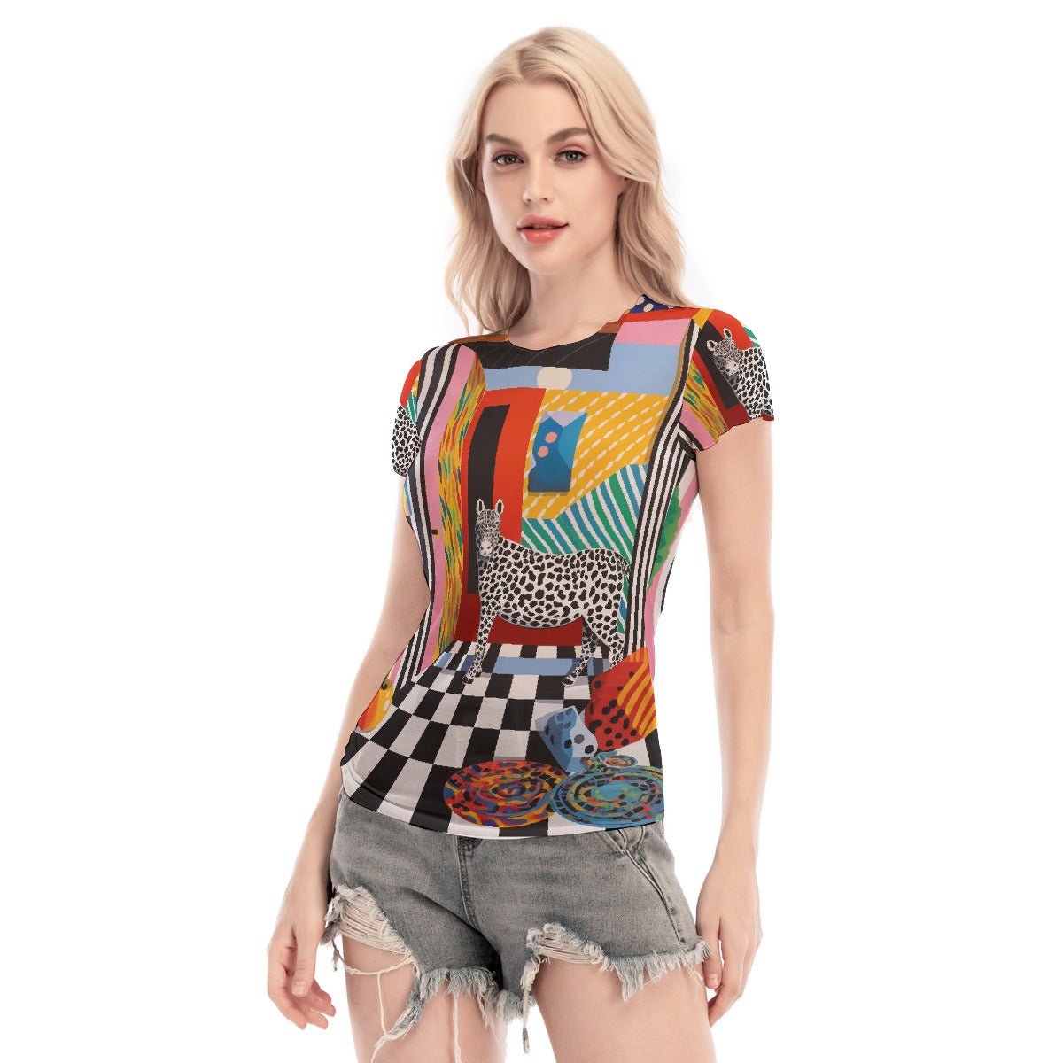 All-Over Print Women's Short Sleeve Mesh Blouse