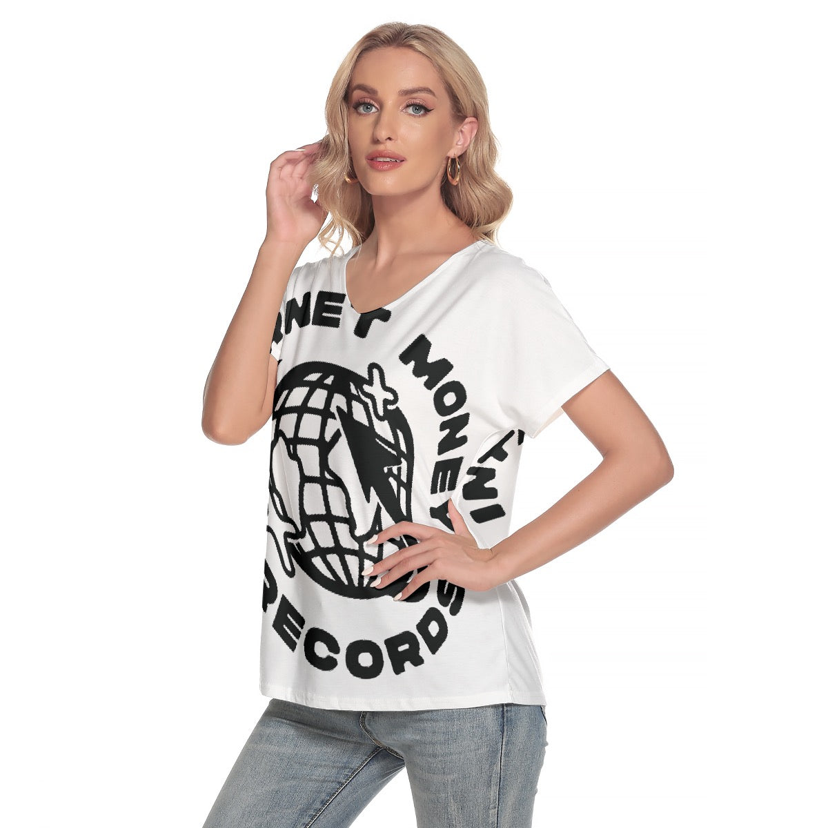 All-Over Print Women's Loose V-neck Short Sleeve T-shirt