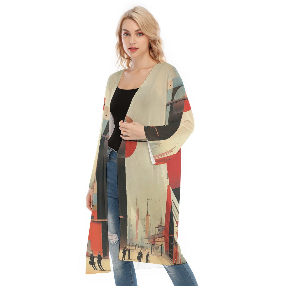 All- Over Print Women's Long Sleeve Mesh Cardigan