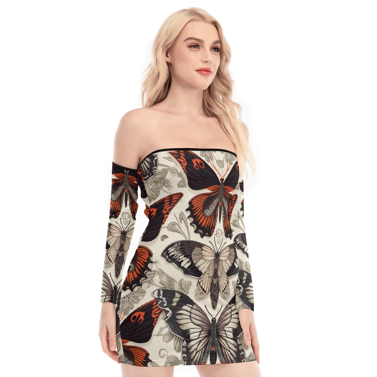 All-Over Print Women's Off-shoulder Back Lace-up Dress