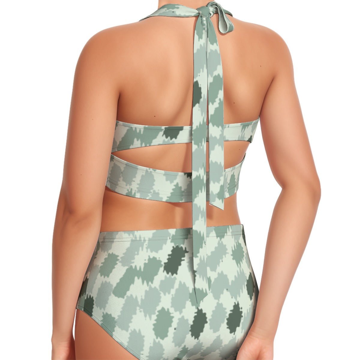 All-Over Print Women's Swimsuit Set With Halter