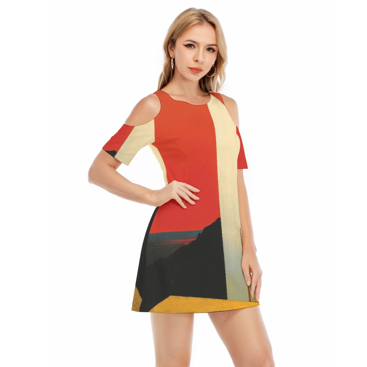 All-Over Print Women's Cold Shoulder Dress | 190GSM Cotton