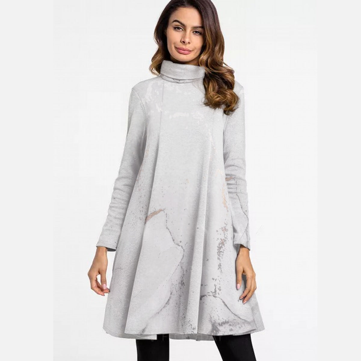 All-Over Print Women's High Neck Dress With Long Sleeve