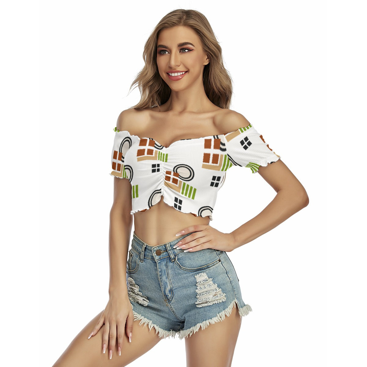 All-Over Print Women's One-shoulder Off-the-navel Short Sleeve T-shirt