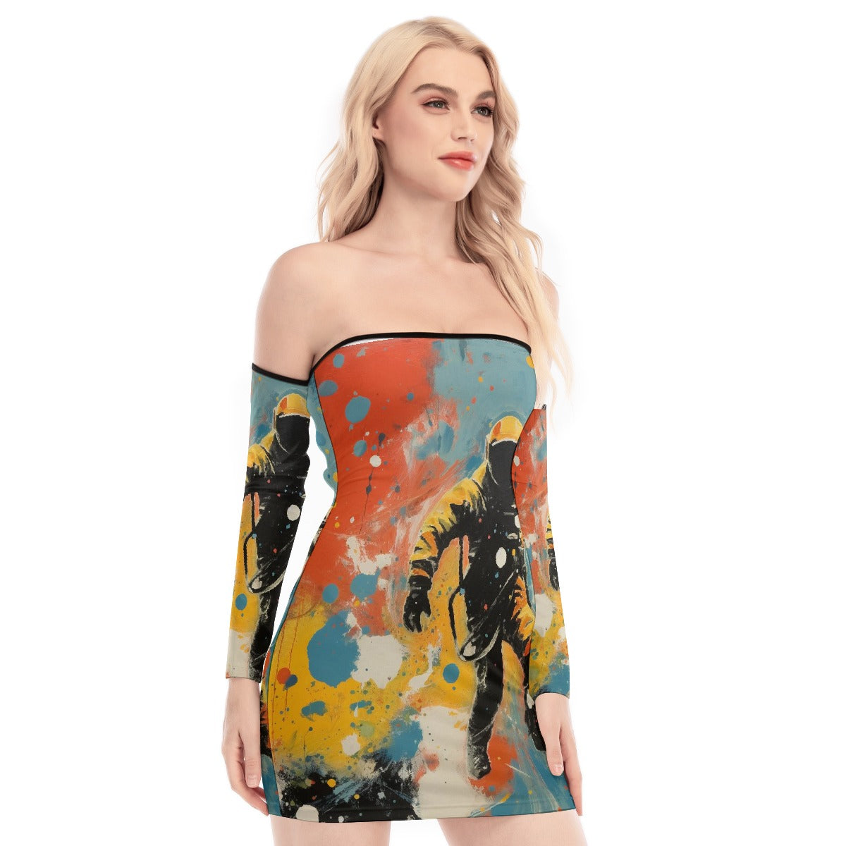 All-Over Print Women's Off-shoulder Back Lace-up Dress