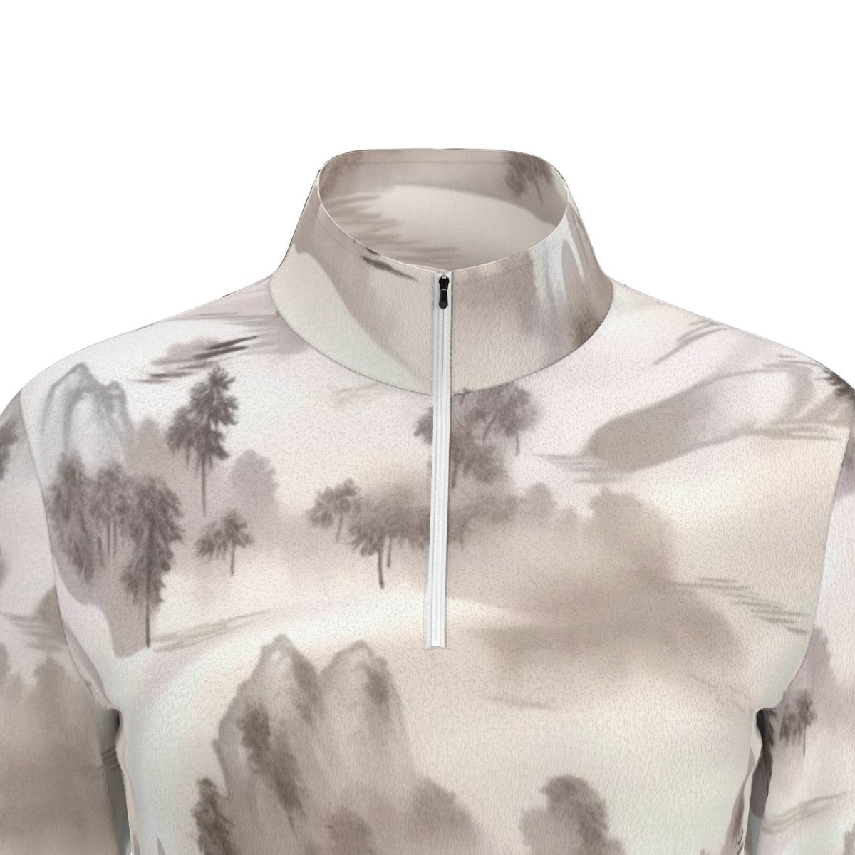 All-Over Print Women's Sports Collar Jersey With Long Sleeve