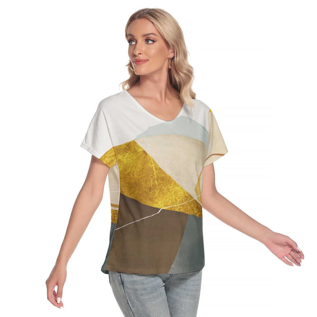 All-Over Print Women's Loose V-neck Short Sleeve T-shirt