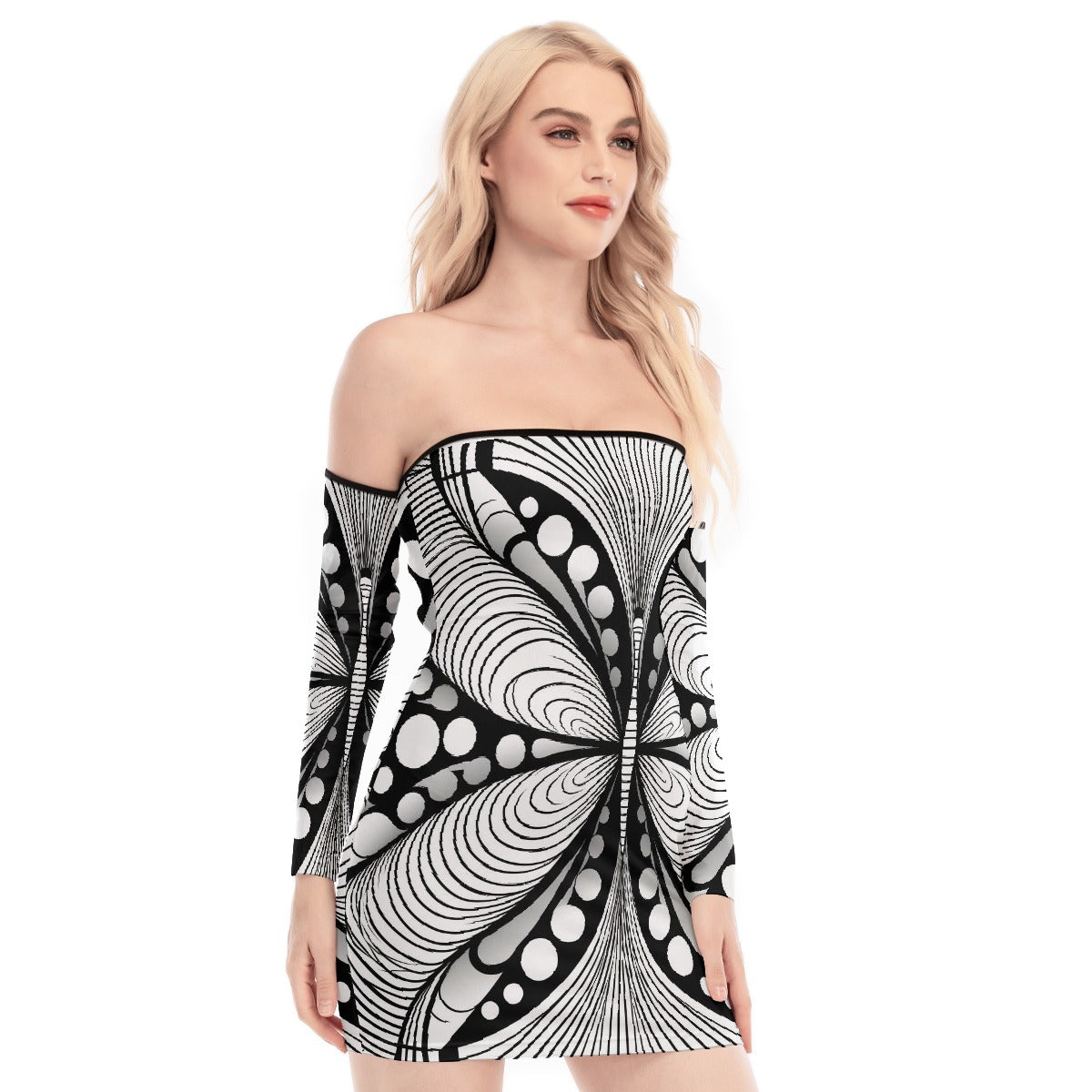 All-Over Print Women's Off-shoulder Back Lace-up Dress