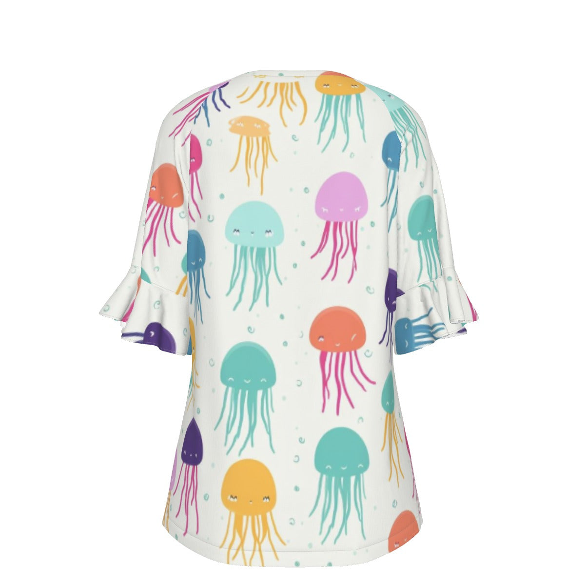 All-Over Print V-neck Women's T-shirt With Bell Sleeve