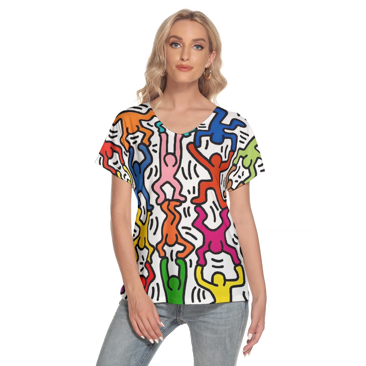 All-Over Print Women's Loose V-neck Short Sleeve T-shirt