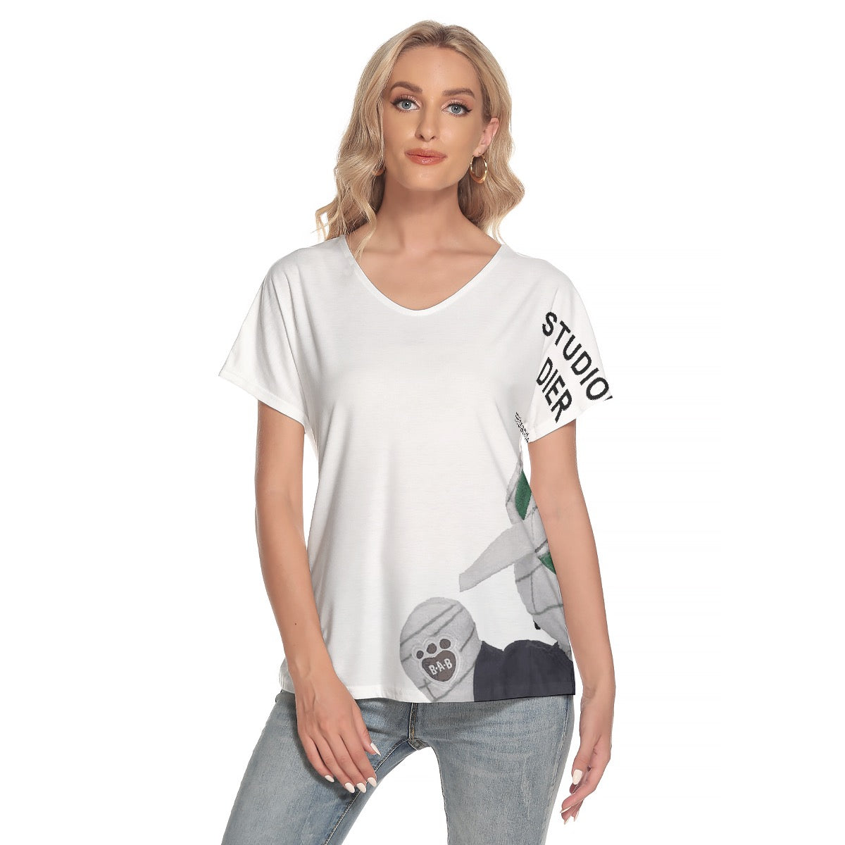 All-Over Print Women's Loose V-neck Short Sleeve T-shirt