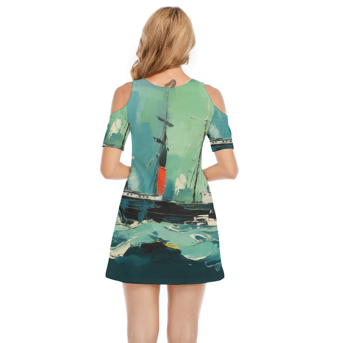 All-Over Print Women's Cold Shoulder Dress | 190GSM Cotton