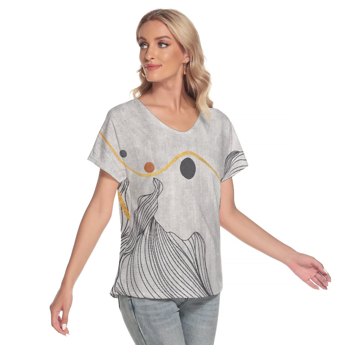 All-Over Print Women's Loose V-neck Short Sleeve T-shirt