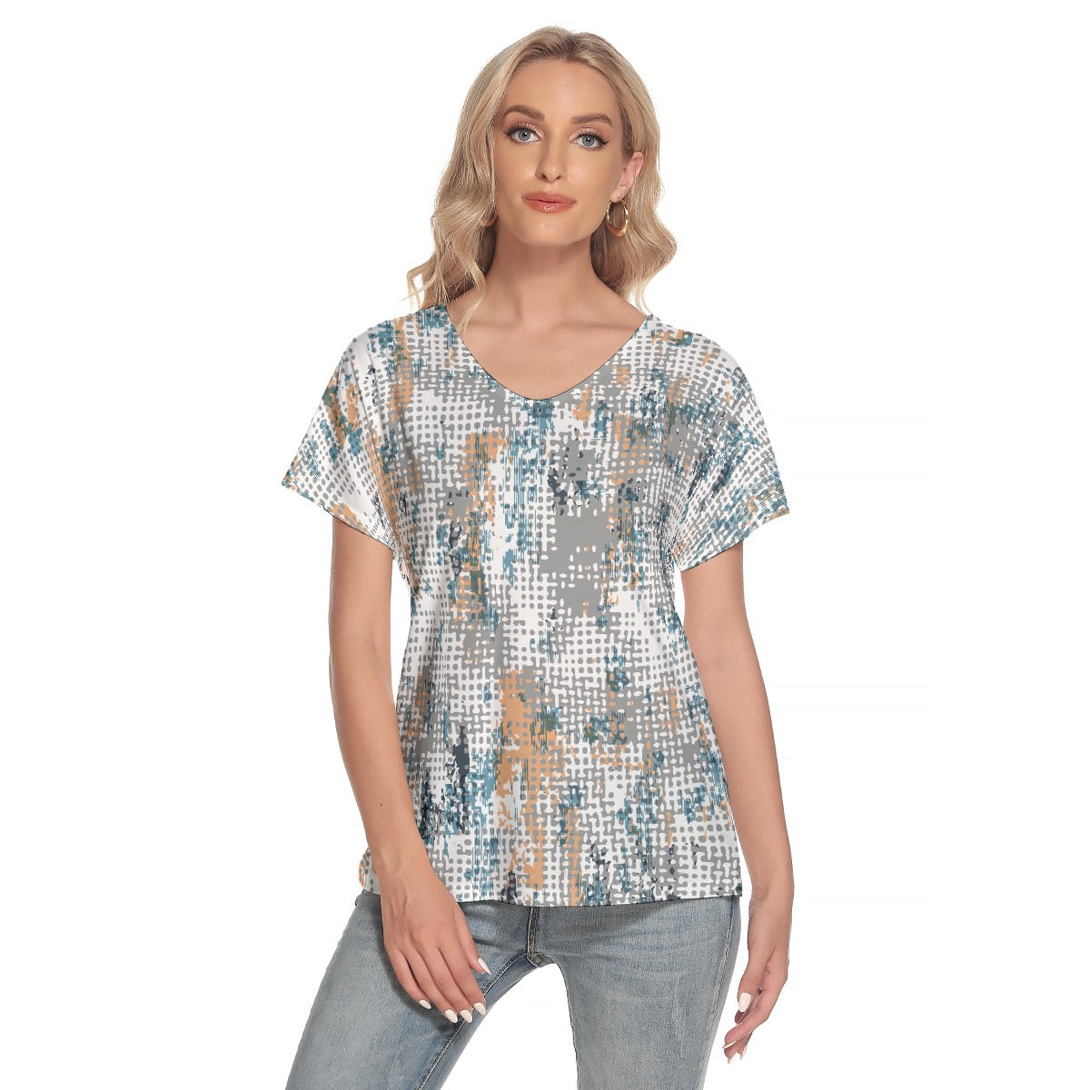 All-Over Print Women's Loose V-neck Short Sleeve T-shirt