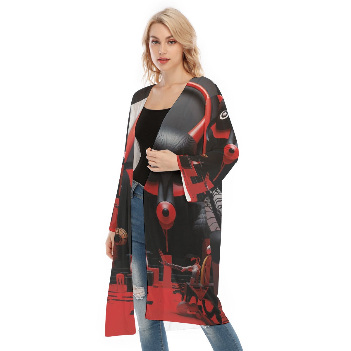 All- Over Print Women's Long Sleeve Mesh Cardigan