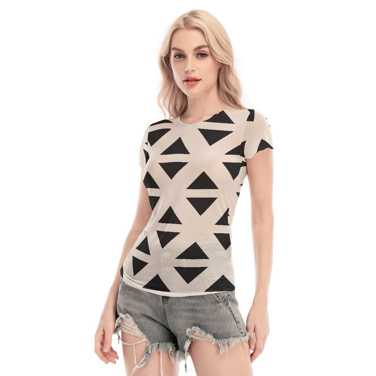 All-Over Print Women's Short Sleeve Mesh Blouse