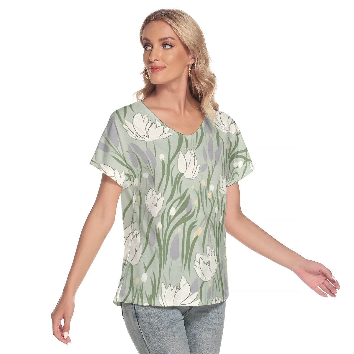 All-Over Print Women's Loose V-neck Short Sleeve T-shirt