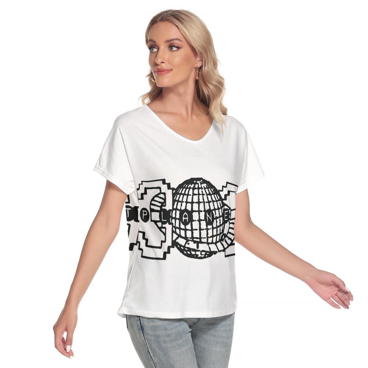 All-Over Print Women's Loose V-neck Short Sleeve T-shirt